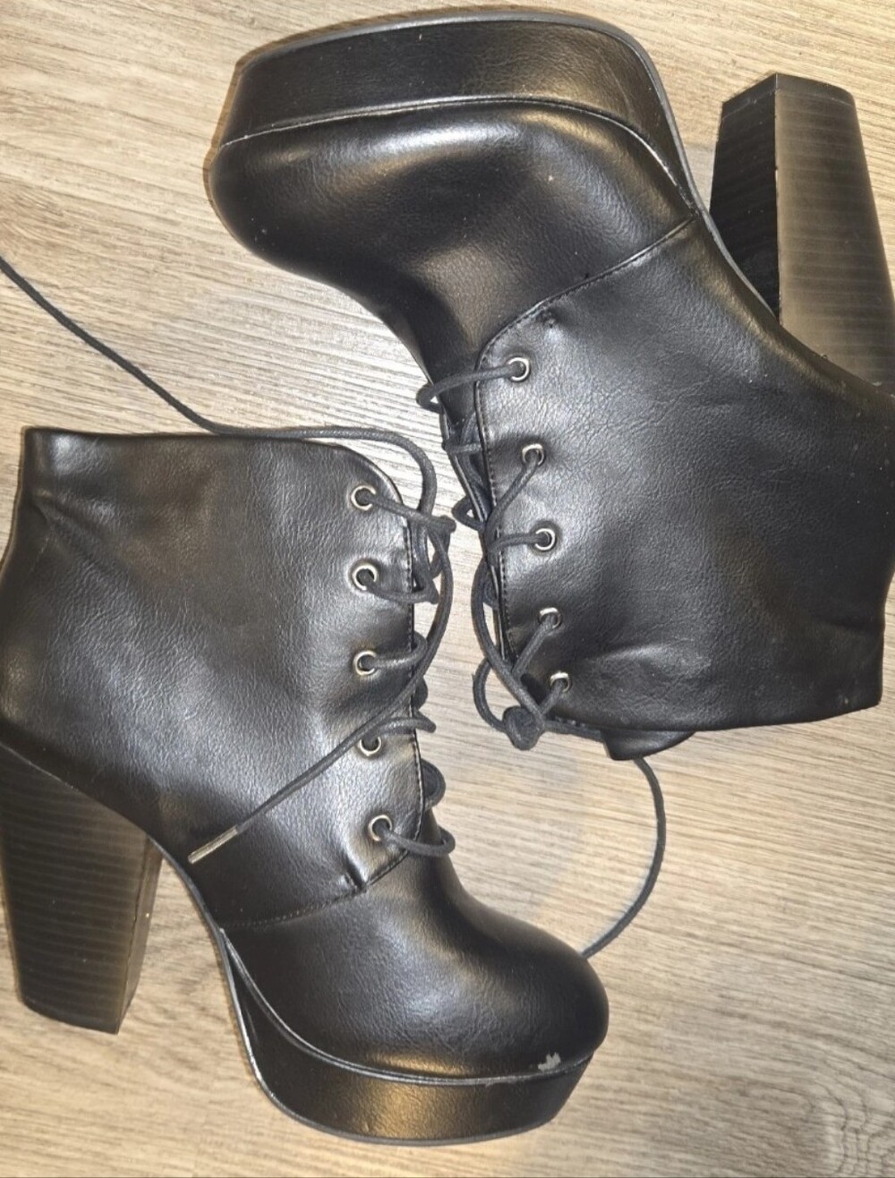 Wild Diva Black Lace-Up Platform Ankle Booties